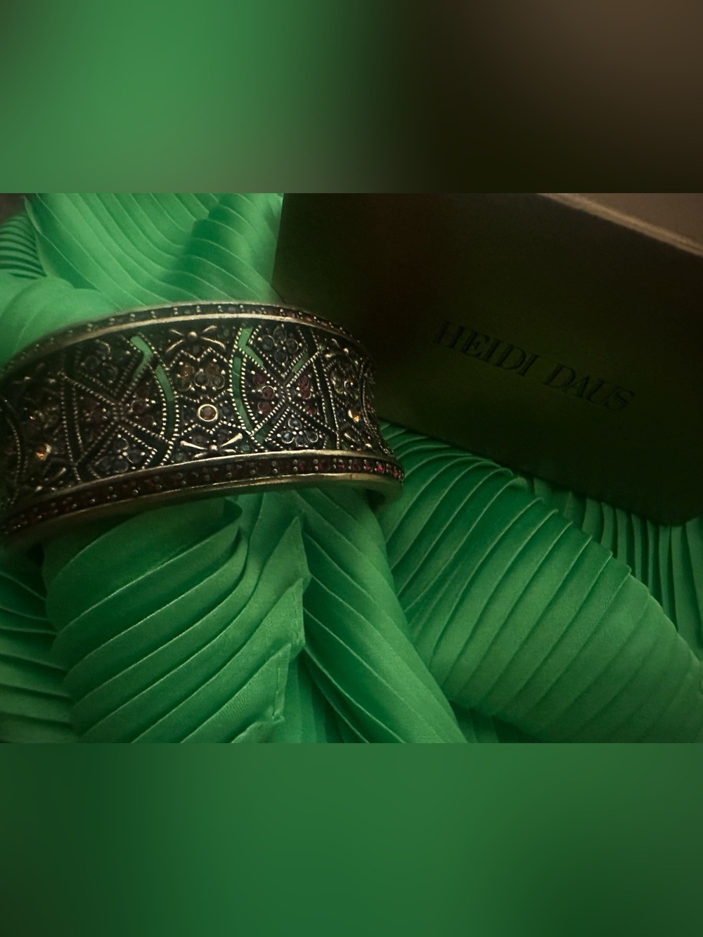 Heidi Daus Ornate Green-Accented Filigree Cuff Bracelet